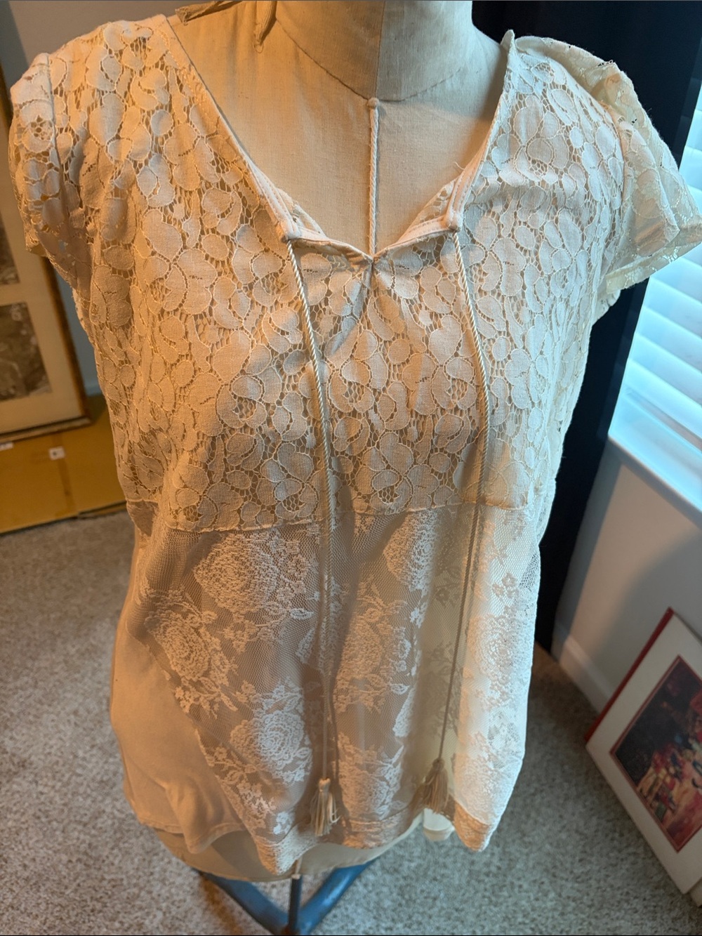 Creame Tie Front Blouse